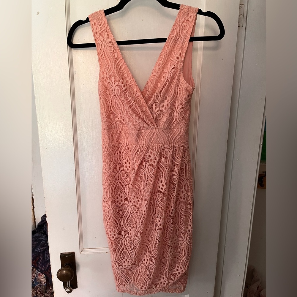 Le Chateau Blush Lace Midi Dress